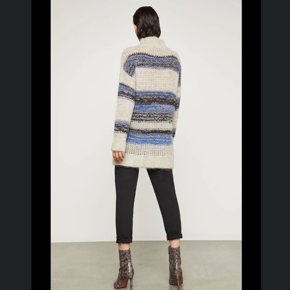 $298 NWT BCBGMAXAZRIA Sz2XS STRIPED OVERSIZED MOHAIR TUNIC SWEATER CERULEAN - Picture 9 of 11